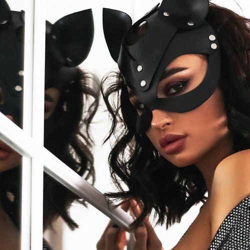 Siyah Fantezi Deri Maske Kedi Maske