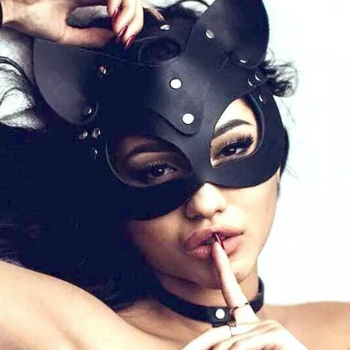 Siyah Fantezi Deri Maske Kedi Maske