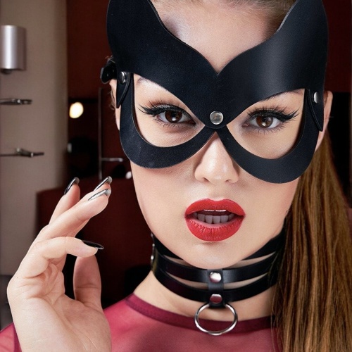Deri Fantezi Maske Boyunluk Seti Siyah