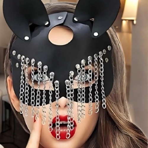 Fantazi Deri Siyah Zincirli Maske