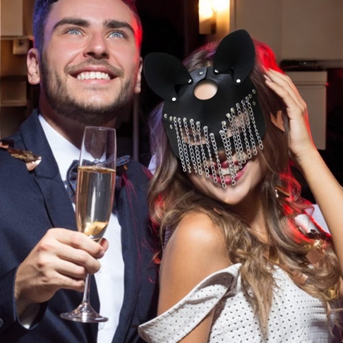 Fantazi Deri Siyah Zincirli Maske