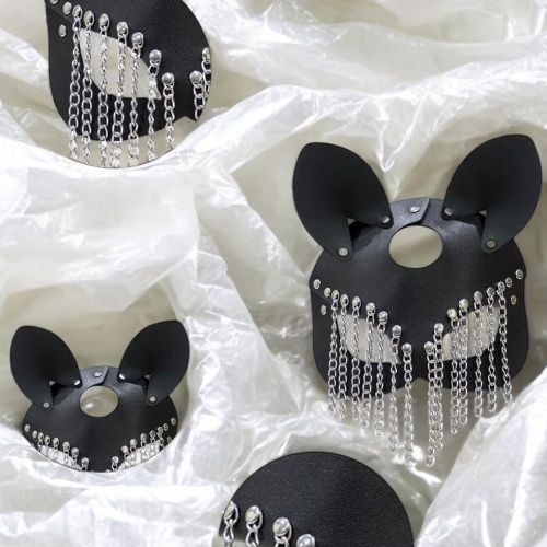 Fantazi Deri Siyah Zincirli Maske