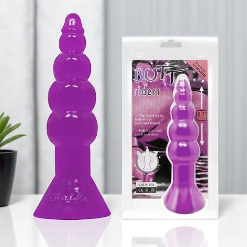 Boğumlu 17 CM Silikon Anal Plug Vantuzlu Anal Tıkaç Dildo Mor