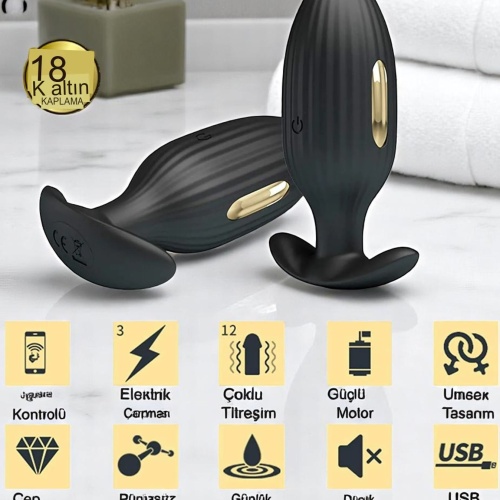 PRETTY LOVE Unisex 12 Titreşimli E-Stim Plug Süper Lüks Anal Tıkaç