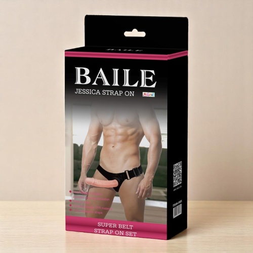 BAİLE 19 cm Yeni Nesil Belden Bağlamalı Çift Katmanlı İçi Dolu Titreşimli Strapon Penis