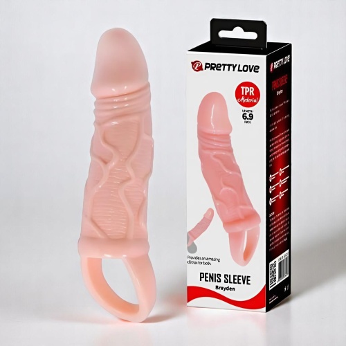 Pretty Love Breyden 18 CM Uzatmalı 3 CM Dolgulu Testis Halkalı Penis Kılıfı