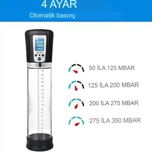 Passion  USB Şarjlı LED Ekranlı 4 Titreşimli Tam Otomatik Penis Pompası