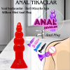 Boğumlu 17 CM Silikon Anal Plug Vantuzlu Anal Tıkaç Dildo Kırmızı
