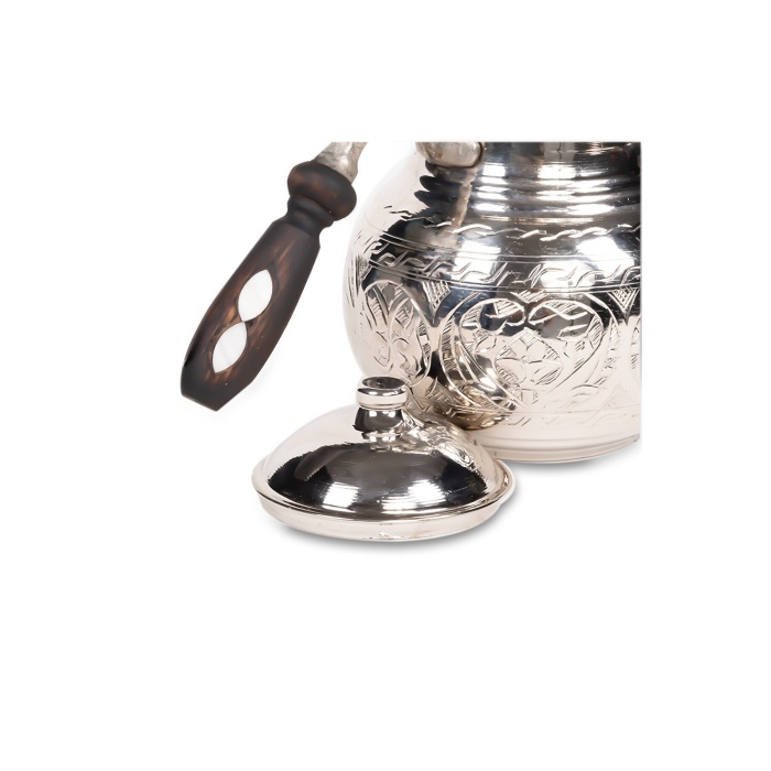 CopperGreat Bakır El Oyması Gümüş Renk Tombik Çaydanlık