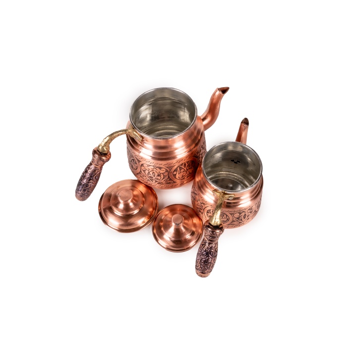 Coppergreat Bakır El Oyması Mini Çaydanlık Mat Kırmızı