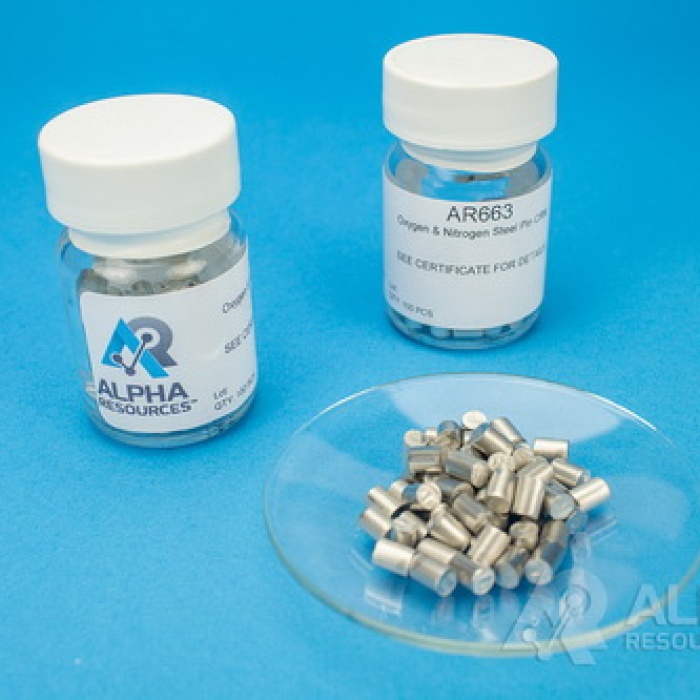 Oxygen and Nitrogen in Steel CRM (O= 0.0026%, N= 0.141%) - 0.5g Pins