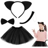 Kedi Kostüm Seti - Etek, Taç, Kuyruk ve Papyon Siyah Renk Çocuk Boy