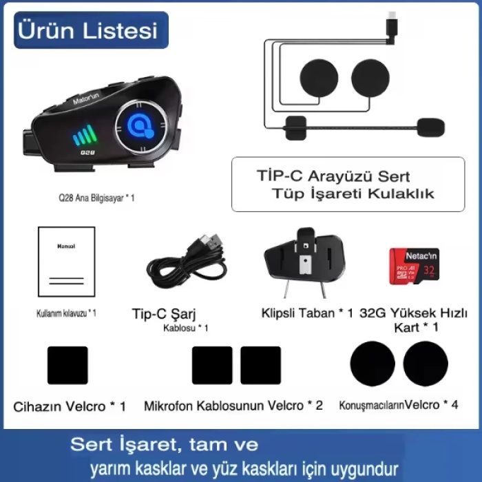 Q28 Kameralı Motosiklet Kask Kulaklığı