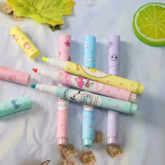 6lı Fosforlu Kalem Seti - Sanrio Karakterleri, Kuromi, Hello Kitty