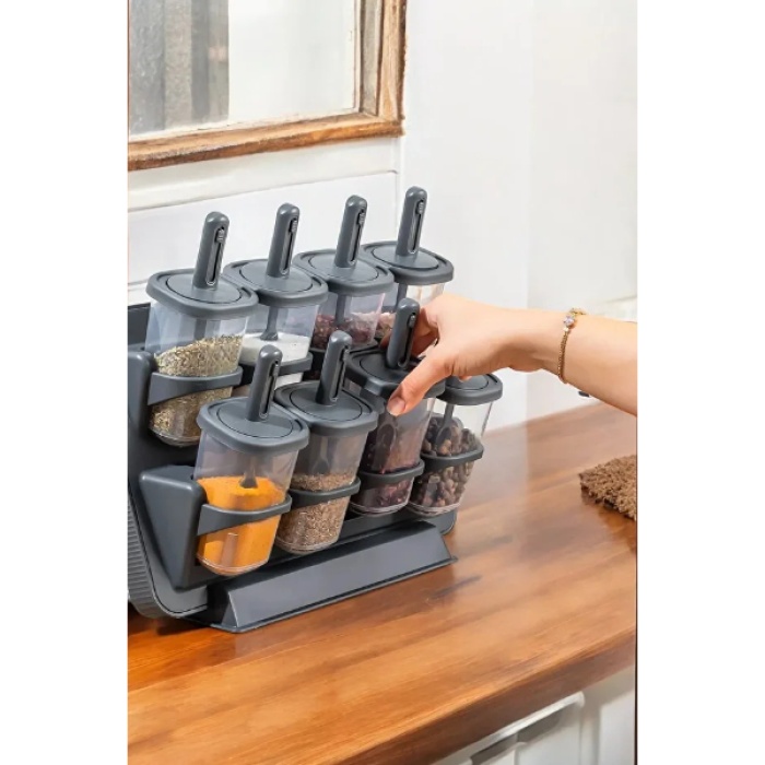 8li Standlı Kaşıklı Baharatlık Seti