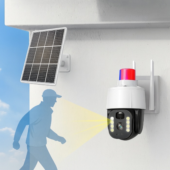 Güneş Enerjili Alarmlı Çakarlı Dış Mekan Güvenlik Kamerası