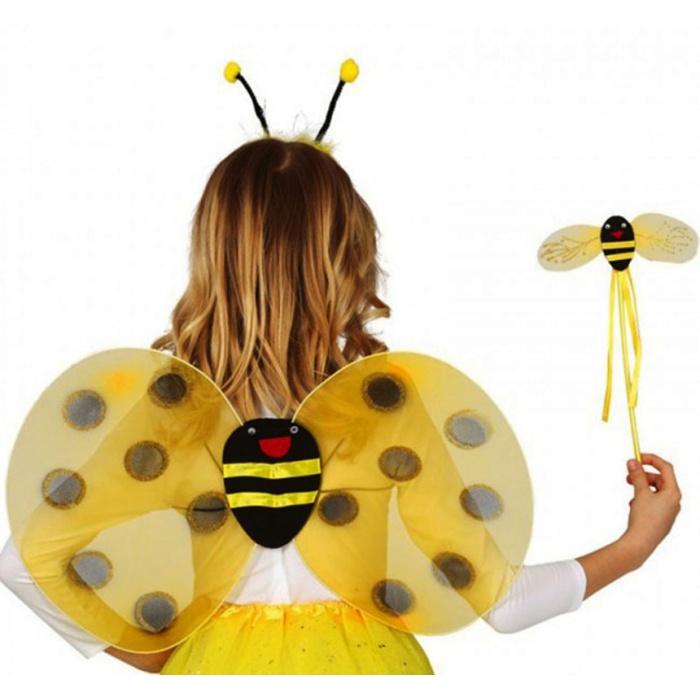 Gösteri Arı Kostüm Seti – Çocuklar İçin Kanat, Taç ve Asa Aksesuarı