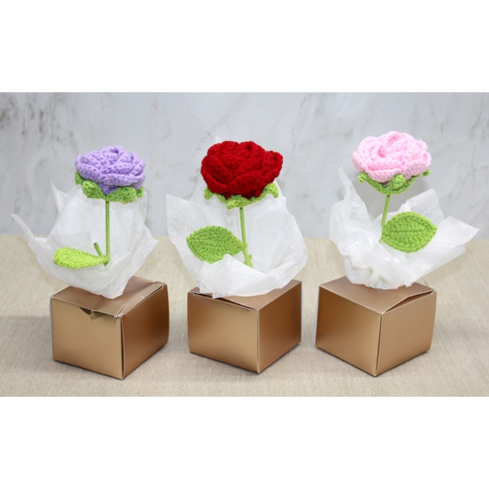 Kutulu Tekli El Örgüsü Gül Kutulu