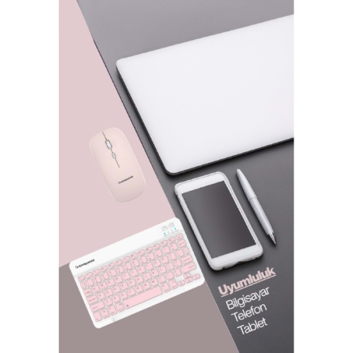 Pembe Kablosuz Klavye Ve Mouse Seti