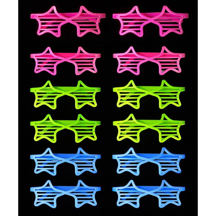 Retro Neon Fosforlu Yıldız Panjur Gözlük - 12 Adet
