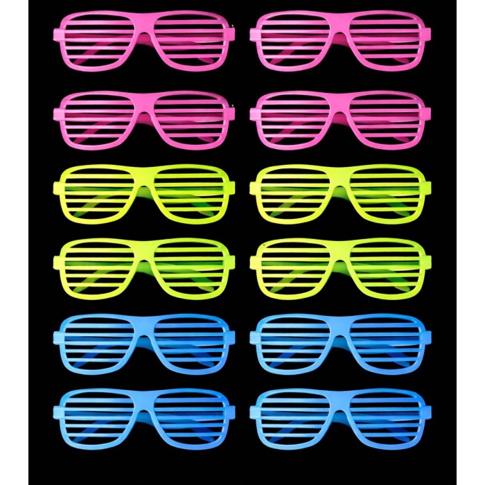 Retro Neon Fosforlu Panjur Gözlük - 12 Adet