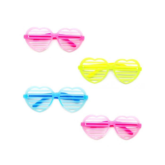 Retro Neon Fosforlu Kalp Panjur Gözlük - 12 Adet