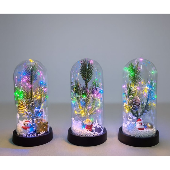 Yılbaşı Temalı Işıklı Dekoratif Cam Fanus - Model 9