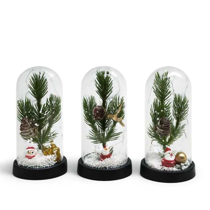 Yılbaşı Temalı Işıklı Dekoratif Cam Fanus - Model 9