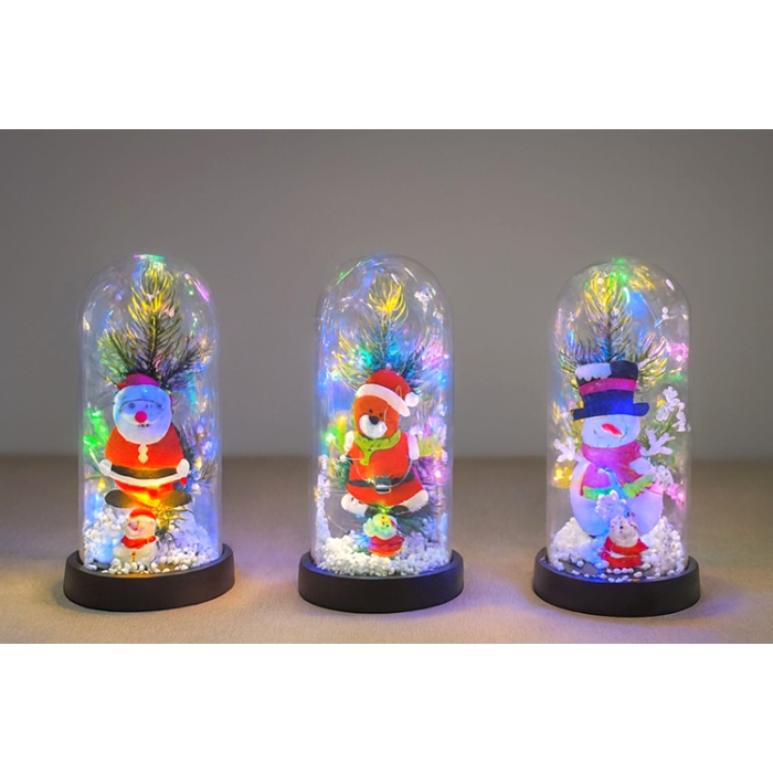 Yılbaşı Temalı Işıklı Dekoratif Cam Fanus - Model 8