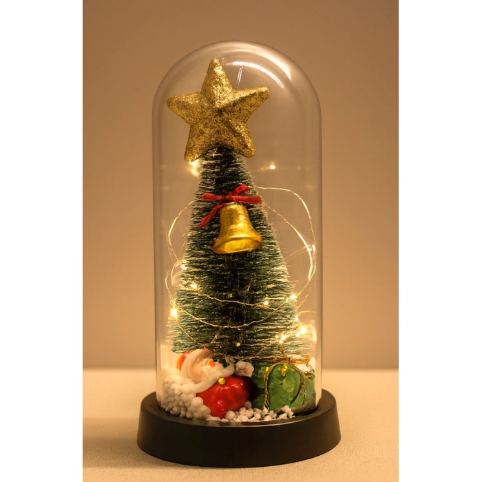 Yılbaşı Temalı Işıklı Dekoratif Cam Fanus - Model 6