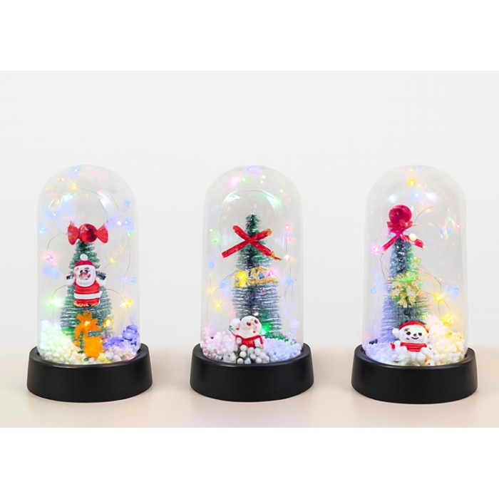 Yılbaşı Temalı Işıklı Dekoratif Cam Fanus - Model 2