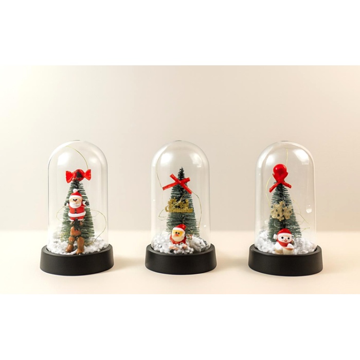 Yılbaşı Temalı Işıklı Dekoratif Cam Fanus - Model 2