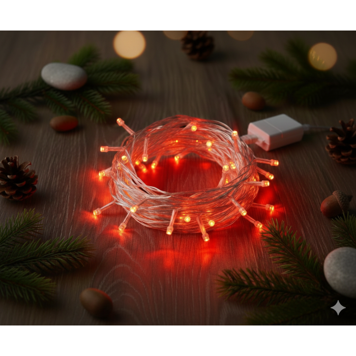 Damla Uçlu Kırmızı Dekoratif Işık 10 Metre 100 LED