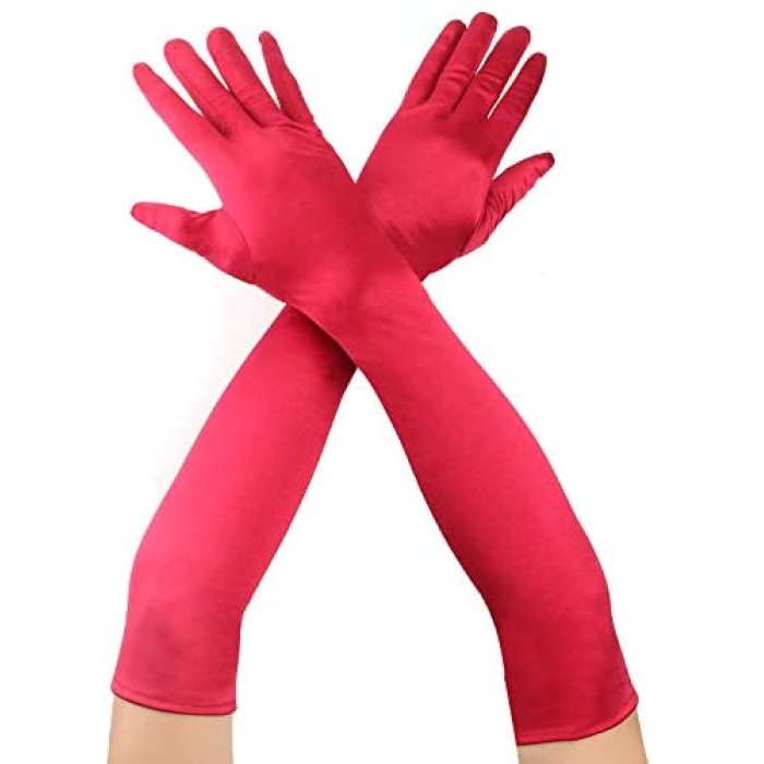 Kırmızı Renk Uzun Kumaş Eldiven