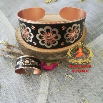 Hediyelik,el Yapımı %100 Bakır Takı Set.bilezik,yüzük,küpe,kolye Tam Set.no:08