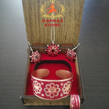 Hediyelik,el Yapımı %100 Bakır Takı Set.bilezik,yüzük,küpe,kolye Tam Set.no:01