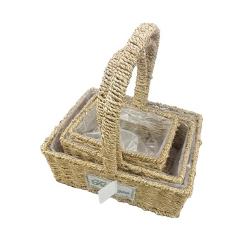 Kare Doğal Hasır Sepet Seti - 3lü