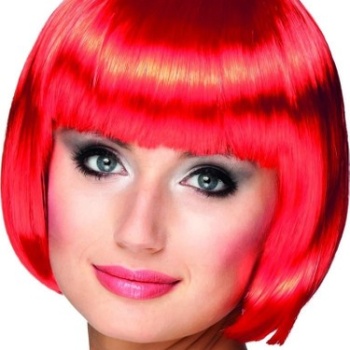Kırmızı Renk Parti Peruğu Küt Saç
