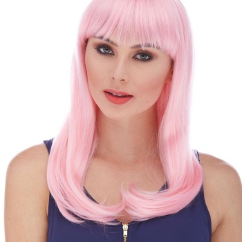 Soft Pembe Renk Uzun Düz Parti Peruğu