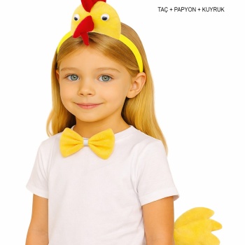 Horoz – Tavuk Kostüm Aksesuar Seti - Taç Papyon Kuyruk