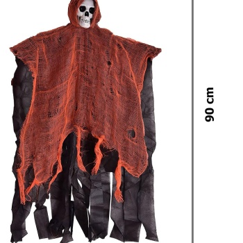 LED Işıklı Sesli Sensörlü Kuru Kafa Hayalet Saçaklı Dekor 90x50 cm