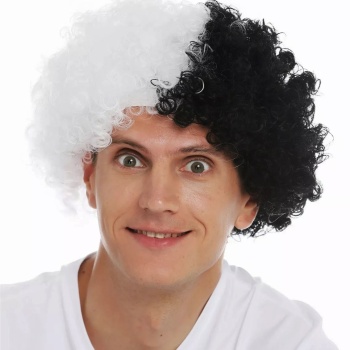 Siyah Beyaz Kıvırcık Afro Bonus Taraftar Peruğu