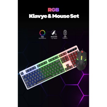 Kablolu Işıklı Gaming Standart Türkçe Q Klavye Ve Mouse Seti