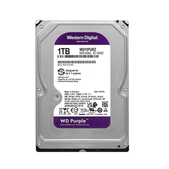 Wd 1Tb WD11PURZ 3.5 Purple Sata3 5400RPM 64MB 7-24 Guvenlık Harddisk (3 Yıl Resmı Dıst Garantılı)