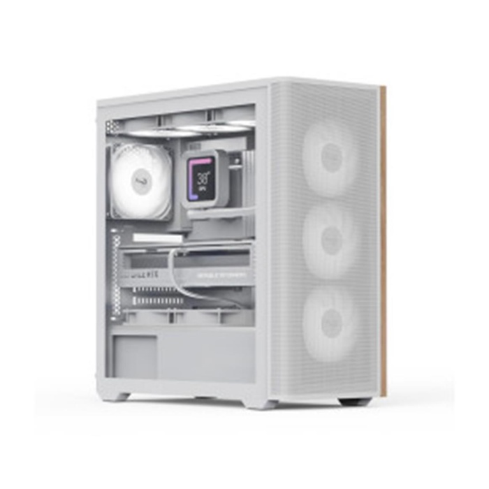 Aerocool AE D501A WH 4x12cm  Fanlı Ahşap Ön Panel Tempered Cam Yan ve Mesh Ön Panel, USB Type-C,ATX