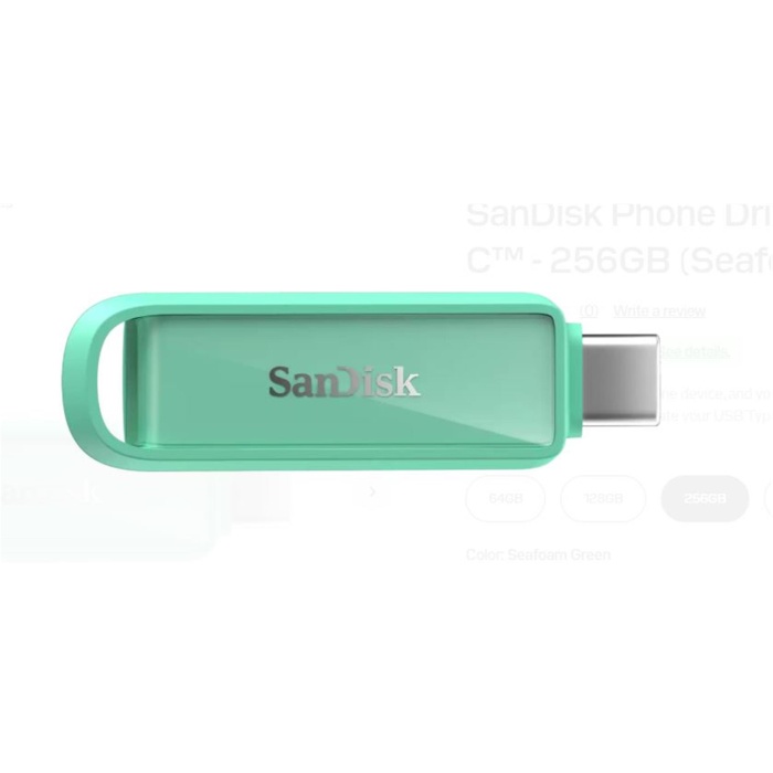 Sandisk SDIXS0N-256G-GN6NQ 256GB Phone Drive with USB-C-128GB (Seafoam Green) Flash Bellek
