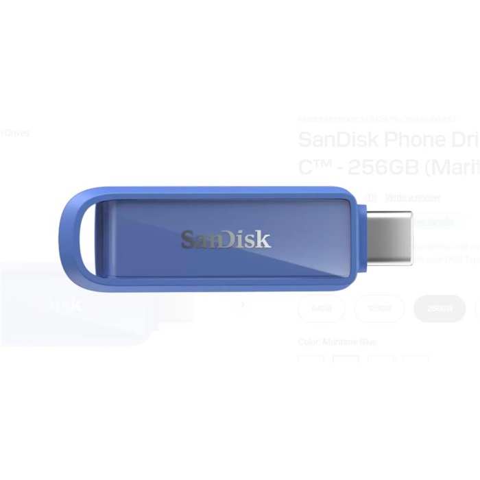 Sandisk SDIXS0N-256G-GN6ND 256GB Phone Drive with USB-C-128GB (Maritime Blue) Flash Bellek