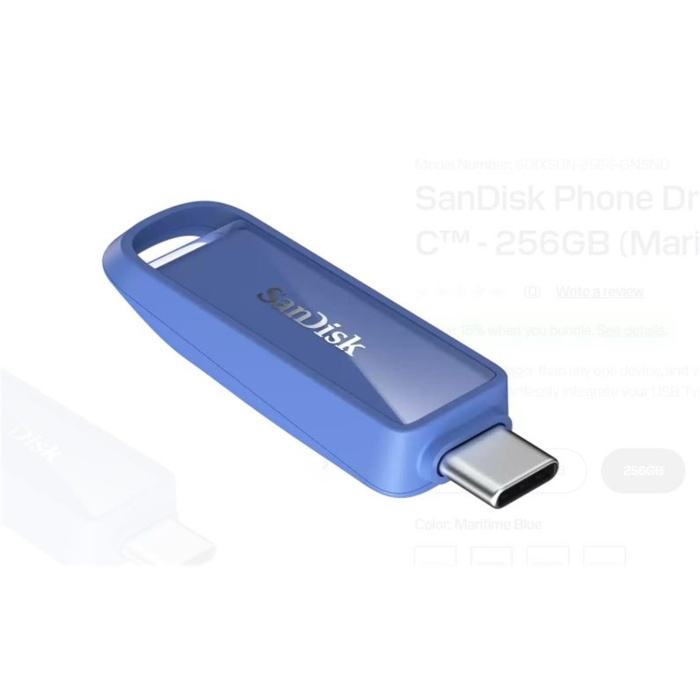 Sandisk SDIXS0N-256G-GN6ND 256GB Phone Drive with USB-C-128GB (Maritime Blue) Flash Bellek