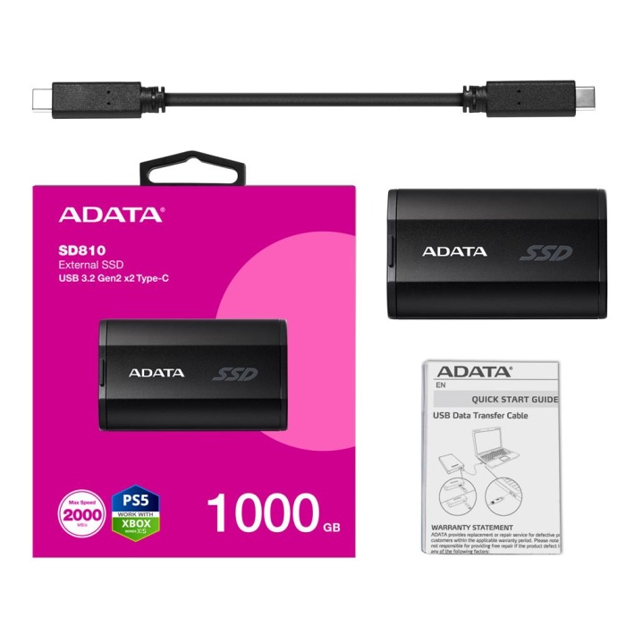 Adata 1000Gb SD810 Siyah Taşınabilir Usb 3.2 Gen2  x2 Type-C Ssd Harici Disk