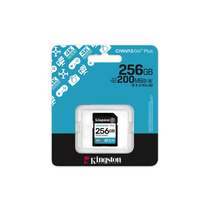 Kingston SDG4-256GB 256GB SDXC Canvas Go Plus Gen4 200MB-s C10 UHS-I U3 V30 Hafıza Kartı